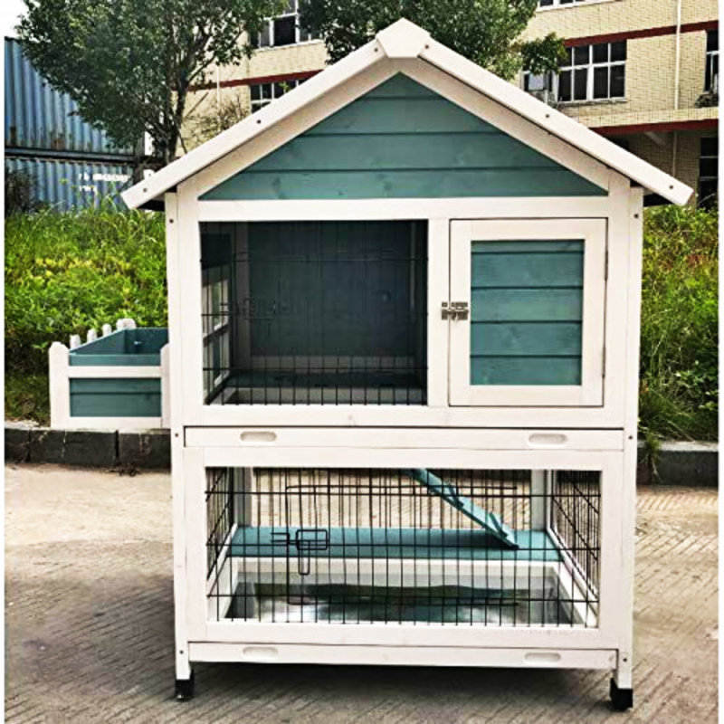 Cage à lapin en bois pour jardin avec cage de lapin 43 x 30 x 46 pouces, Bleu