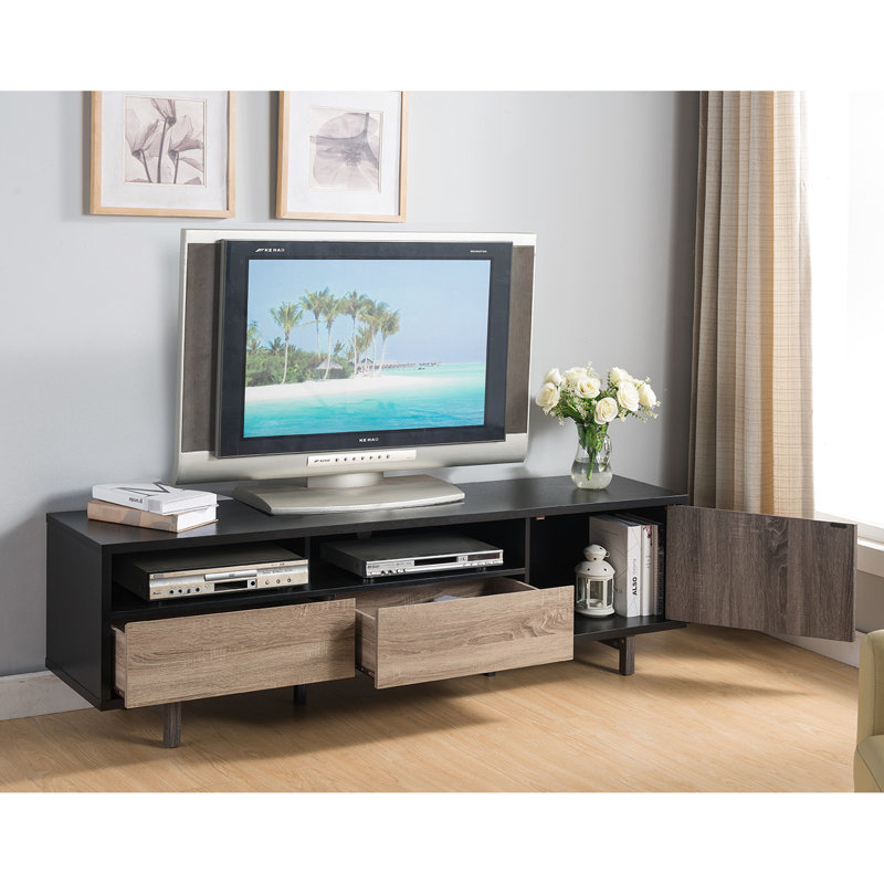 Meuble télé 72 "avec porte et tiroirs, noir vieilli, 60 - 69" support gris, 72 ", deux tiroirs une porte, aménagement
