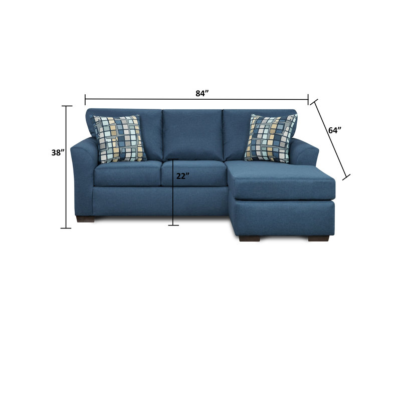 84" Wide Cotton Reversible Sofa & Chaise, Blue