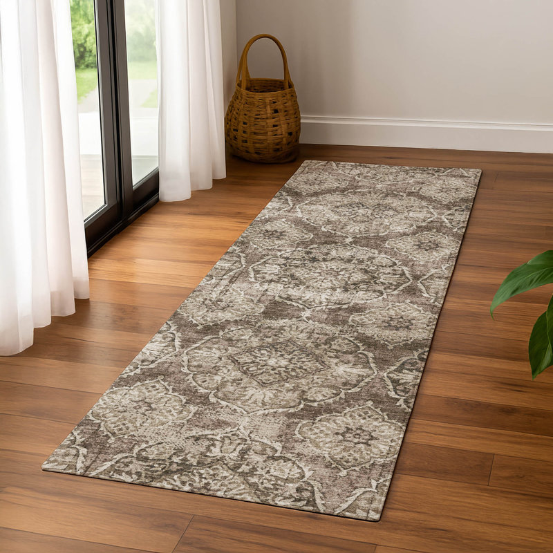 Premium Machine Washable Mayfield AMF2196 panel Rug, Chocolate, 2'3" x 7'6" Runner