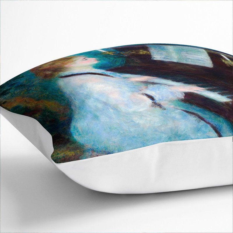 Woman At The Piano Square Throw Cushion, 40cm H x 40cm W x 15cm D, White