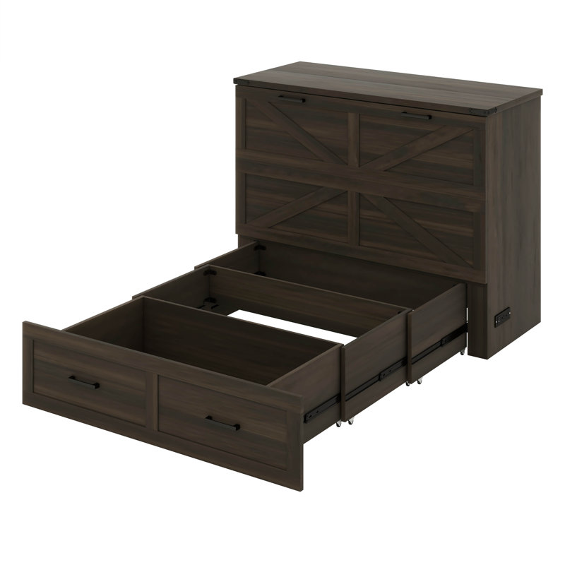 Murphy Bed With Storage Drawer & USB Charging Station, Rustic Gray, Queen