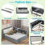Lit plateforme avec lit gigogne, tablettes de rangement, tête de lit tapissier et plateau de rangement rotatif-595315316
