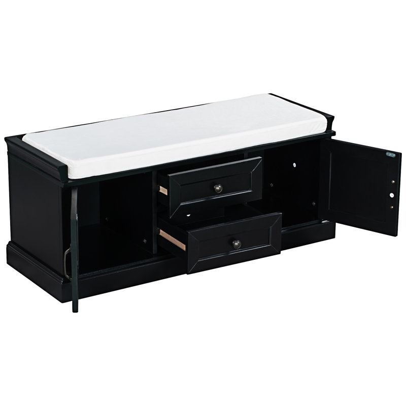 Storage Bench With 2 Drawers And 2 Cabinets, Black