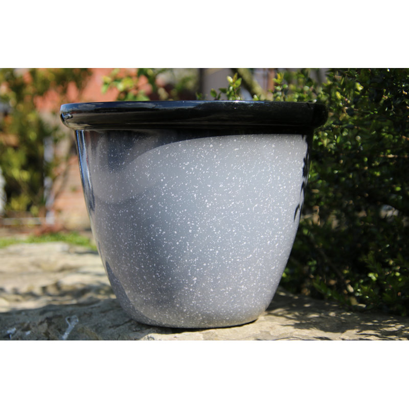 Sundhya Pot Planter, Grey Speckled/Black Gloss, 13cm H x 16cm W x 16cm D