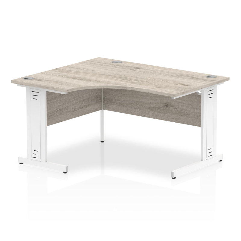 Tibay L-Shaped Steel Computer Desk, White, Grey Oak