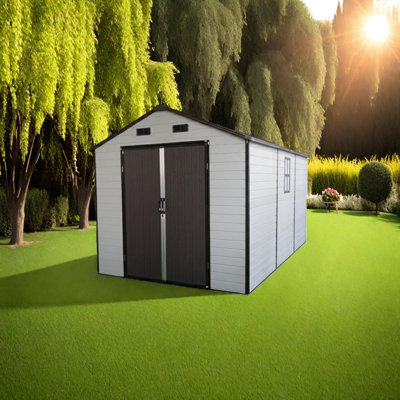 8x14 Ft Outdoor Resin Storage Shed with Windows, Aluminum Frame & Floor for Garden Organization