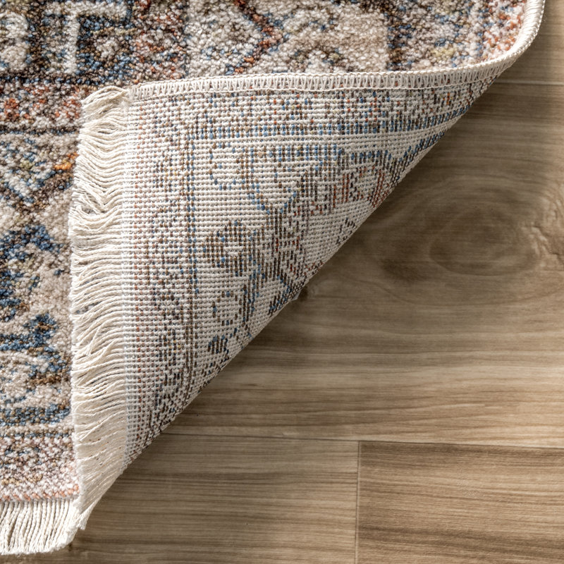Rippeon Vintage Medallion Power Loom Performance Brown Rug, Runner 2'6" x 12'