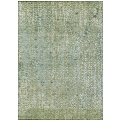 Machine Washable Indoor/Outdoor Xhevrie Green Rug