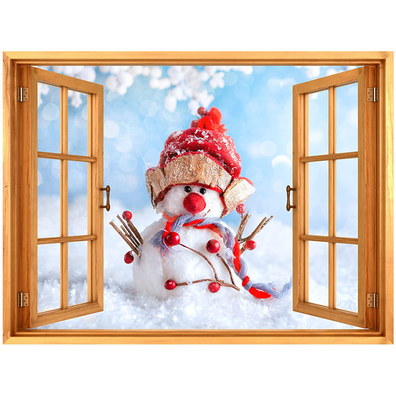 Adhésif mural bonhomme de neige de Noël en feutre, L 4 pi x l 3 pi