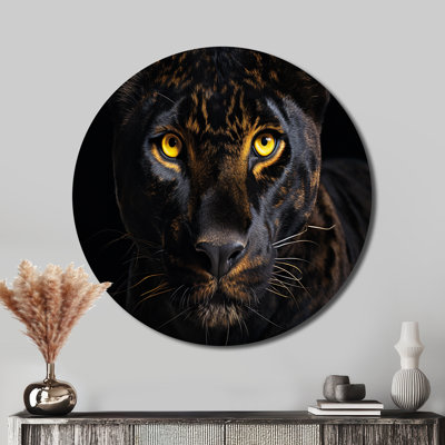 Noir, panthère blanche, panthère majestueuse - animaux, art en métal rond