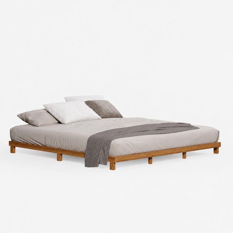 Structure de lit en métal de style japonais avec très grand lit et sans sommier pour la chambre à coucher couleur noyer