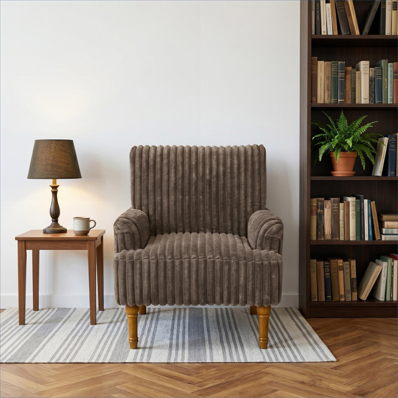 Fauteuil d'appoint moderne à simple siège, revêtement large en velours côtelé avec pieds en bois massif pour le salon