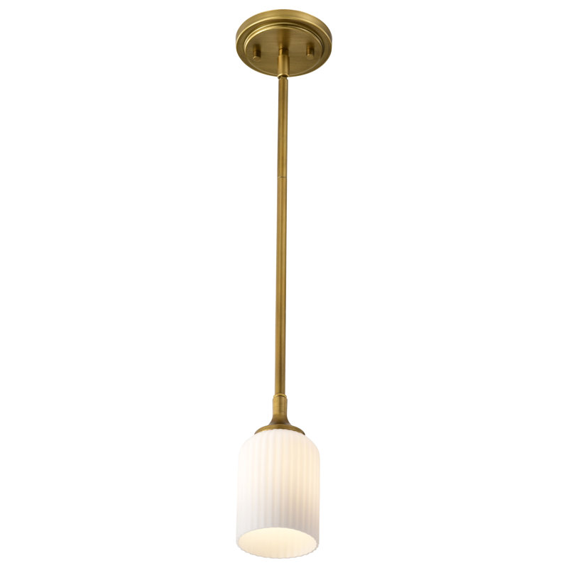 Stoffel - Pendant - Frosted Ribbed Glass, Natural Brass, 7.25" H x 5" W x 5" D