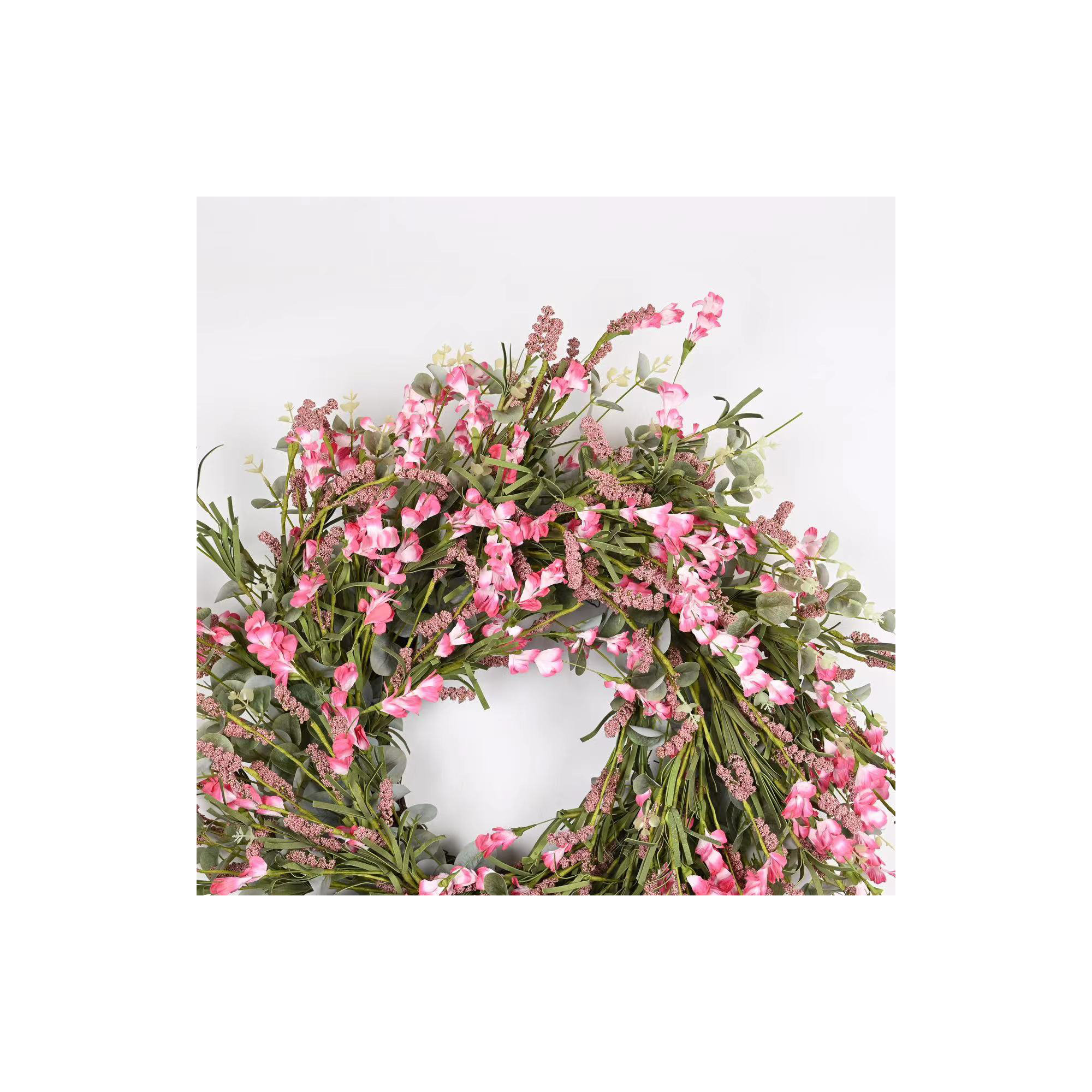 26" Artificial Spring Summer Foliage Wildflower Front Door Wreath For Wedding Party Home Decor, Pink