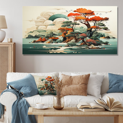 «Vintage Japanese Lake Scenery I - Abstract Landscape», art mural