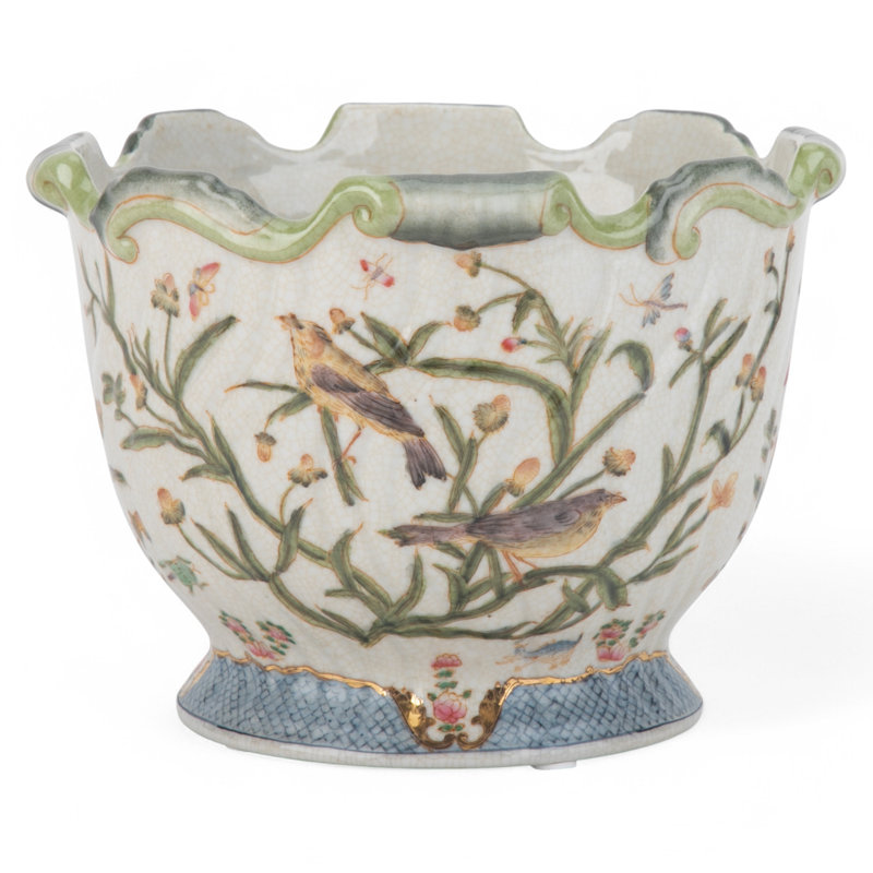 Porcelain Scallop Planter Satin Grass