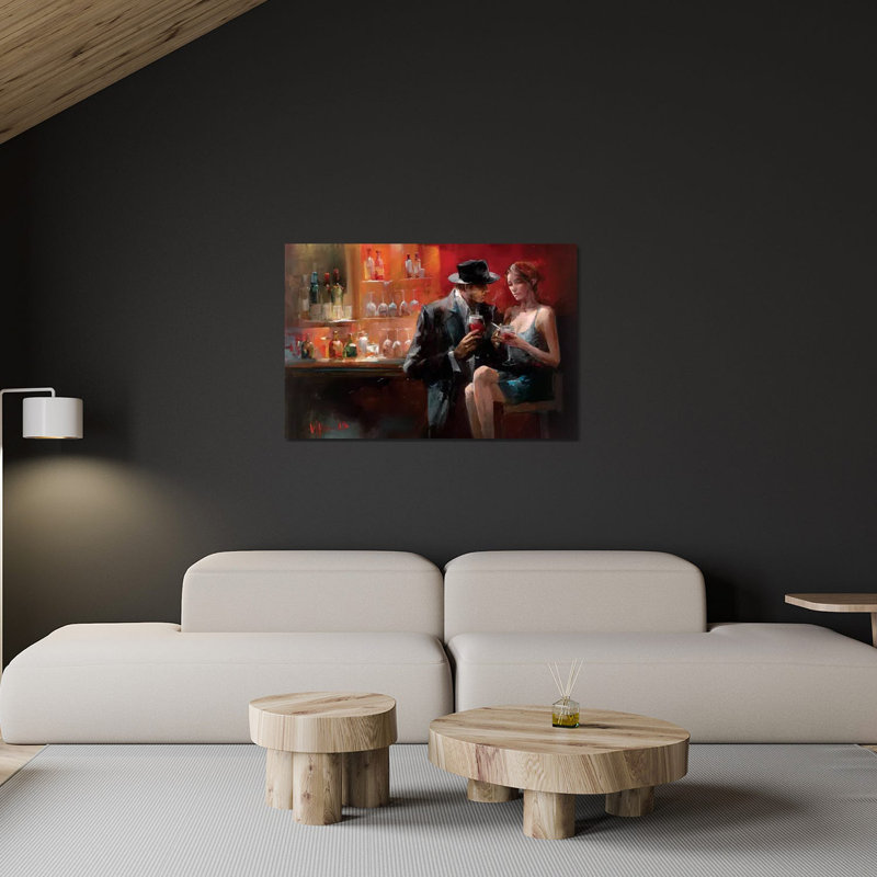 «Evening in the Bar I» par willem haenraets - peinture sans cadre, H 16 po x l 24 po x P 0,25 po