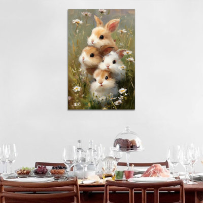 Art mural en toile de lapin de Pâques de Timuba - photos printanières pour décoration murale avec lapins, impressions de lapin de prairie floral pour la décoration de la maison, cadre en toile de pin tendue, 12 x 18 pouces