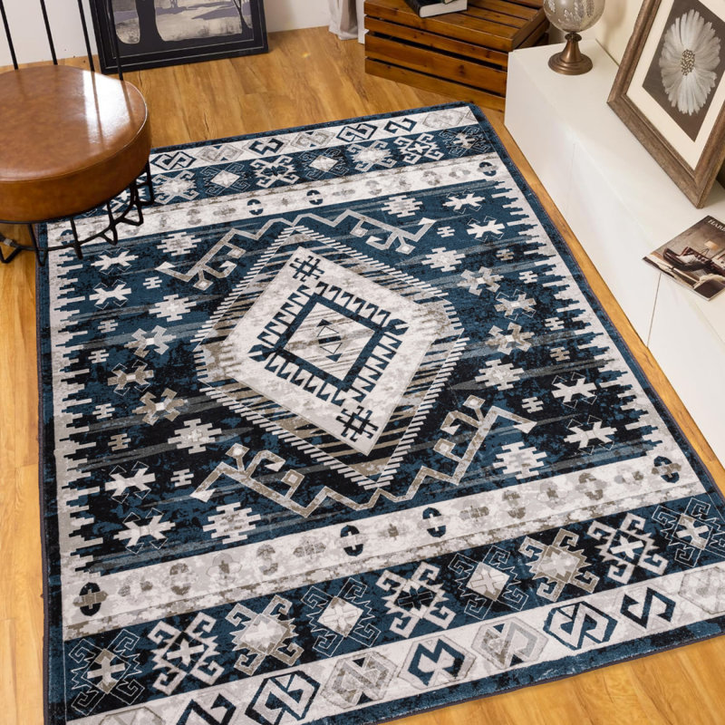 6X9 Vintage Persian Area Rug Non-Slip Washable Geometric For Living Room Kitchen Bedroom, Rectangle 6' x 9'