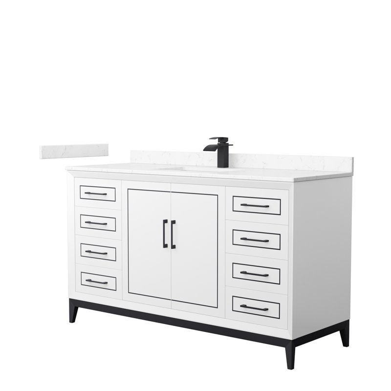 60'' Single Bathroom Vanity with Cultured Marble Top, White, Matte Black, White Cultured Marble