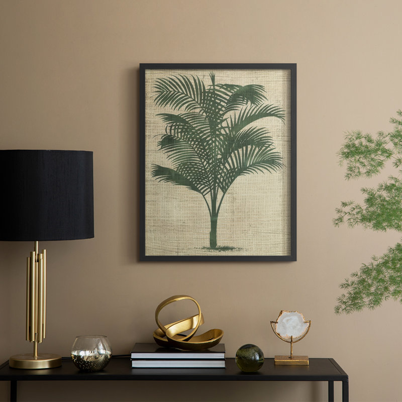 Impression encadrée de toile de jute palmier III - bois massif, H 21 po x l 17 po, Noir, noir, noir, noir