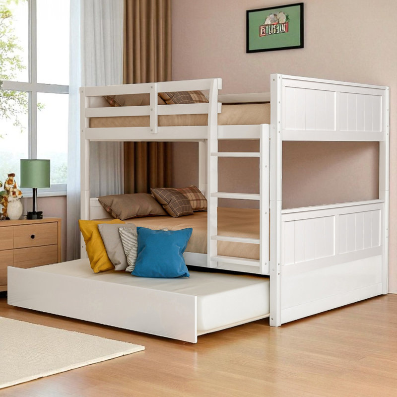 Lit double superposé au dessus d'un lit double avec lit gigogne, Blanc