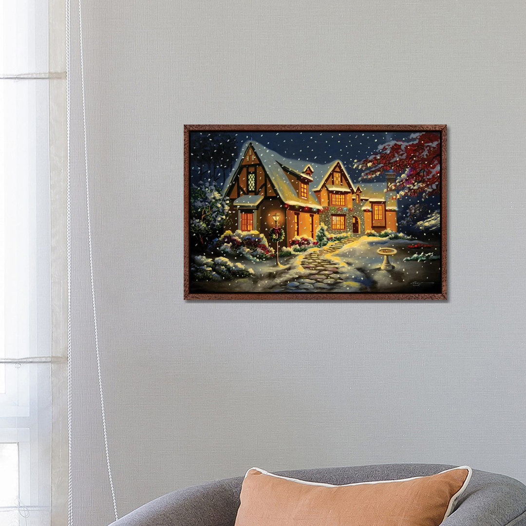 Pretty House Snow Scene von D. "Rusty" Rust - Galerie-umwickelte Leinwand Giclée auf Leinwand