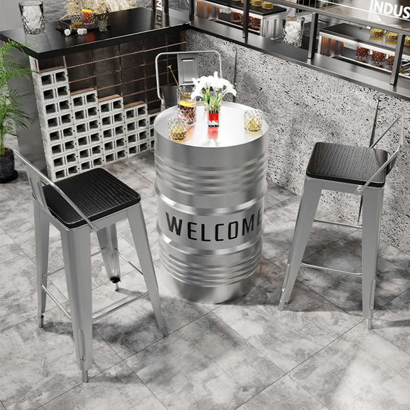 Ensemble de salle à manger de style industriel avec chaises hautes et table à seau L 23,7 x l 23,7, Ensemble repas 4 pièces