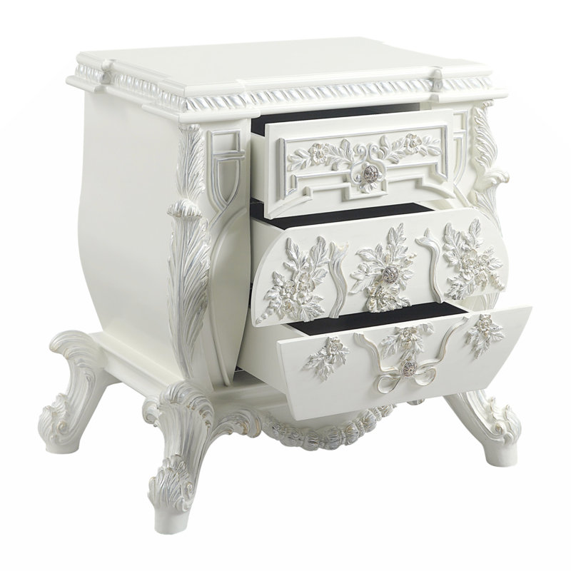 Table de chevet Hithin, finition blanc antique