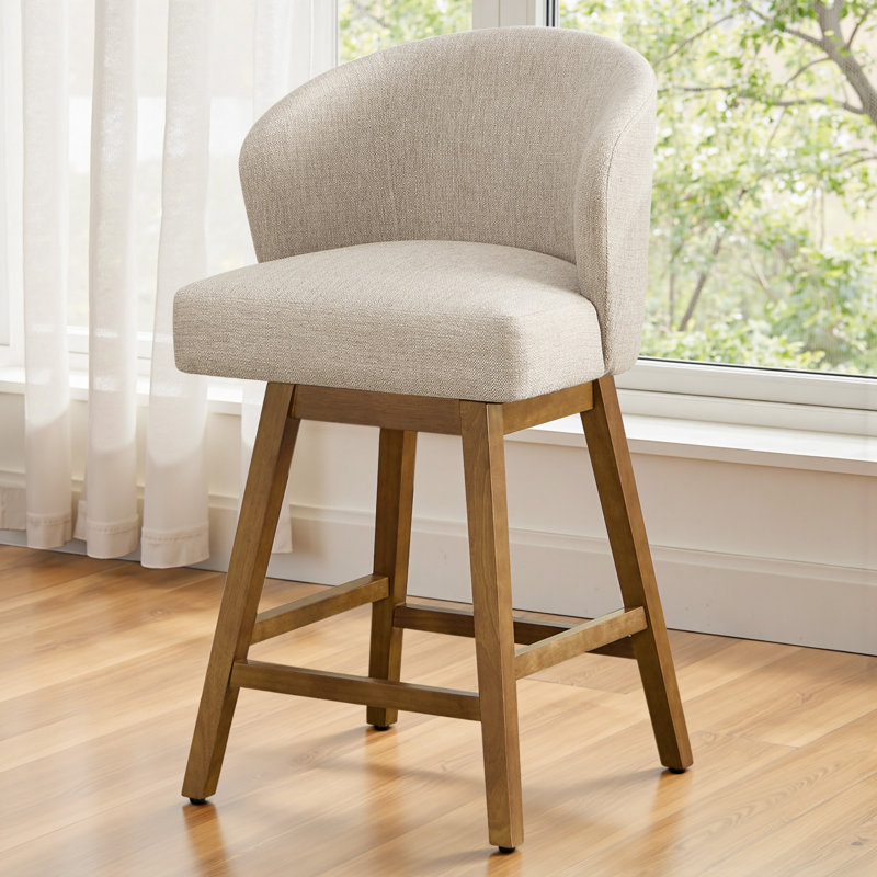 Tabouret de bar pivotant à 360 ° avec base en bois d'hévéa massif, confort à ressorts, capacité de 350 lb