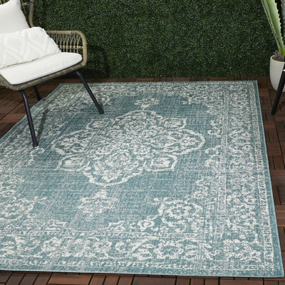 Tapis bleu sarcelle intérieur / extérieur Olvera