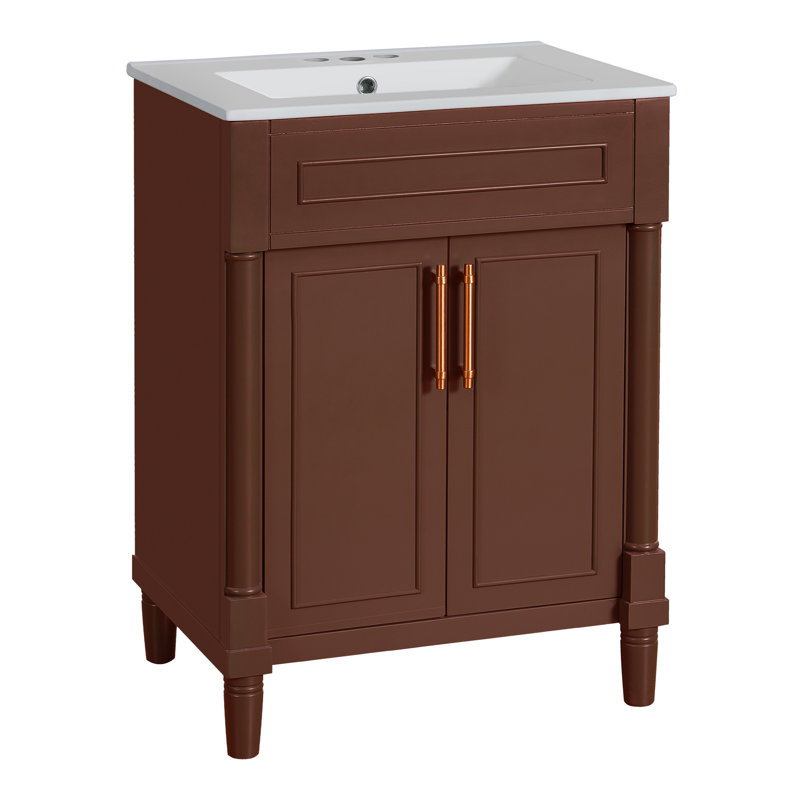 Meuble-lavabo simple 24 po avec comptoir en céramique 24 po, Brun