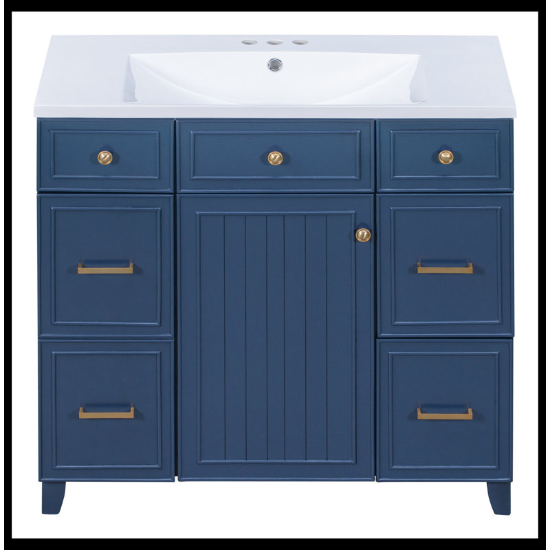 Meuble-lavabo simple 18 po avec plateau Mukadder, Bleu marine