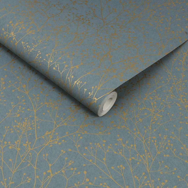 Rouleau de papier peint L 33 pi x l 21 po , Bleu Air Force / or