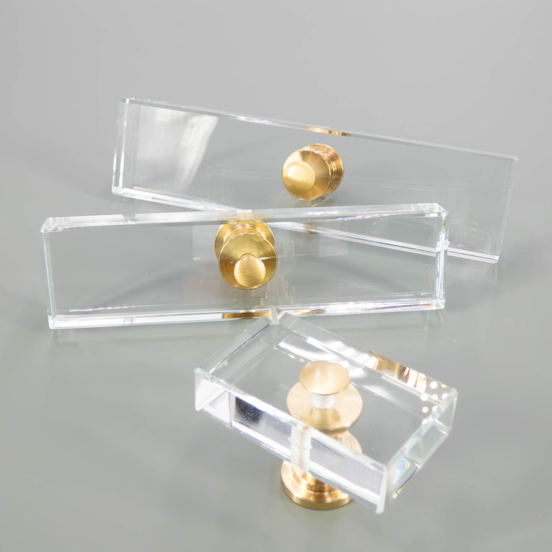 Rectangular Cabinet Knob with Brass Base, 1.77"