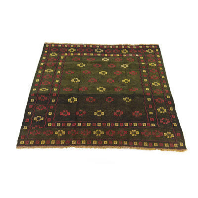 Tapis de zone en laine carrée 4'2" one-of-kind-noué la main Earley