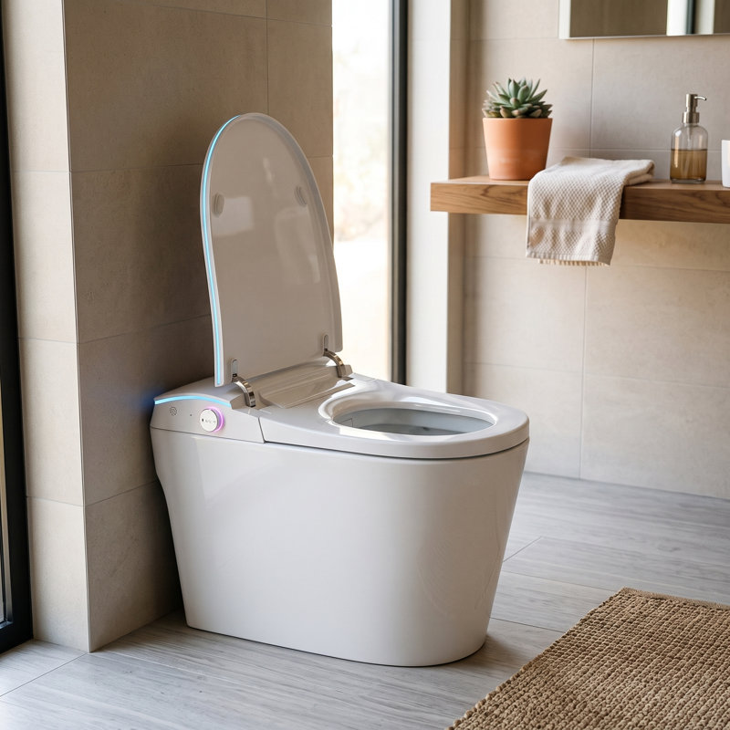 Toilette intelligente à bidet avec eau chaude instantanée, couvercle automatique, siège chauffant et séchoir à air chaud