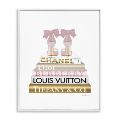 'Pink Gold Heels Bookstack Glam Fashion Design' by Amanda Greenwood - Graphic Art Print