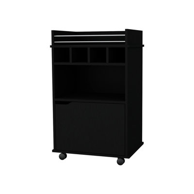 Stylish 1-Door Bar Cart With Spacious Interior And Storage Options Black Shelves For Entertaining