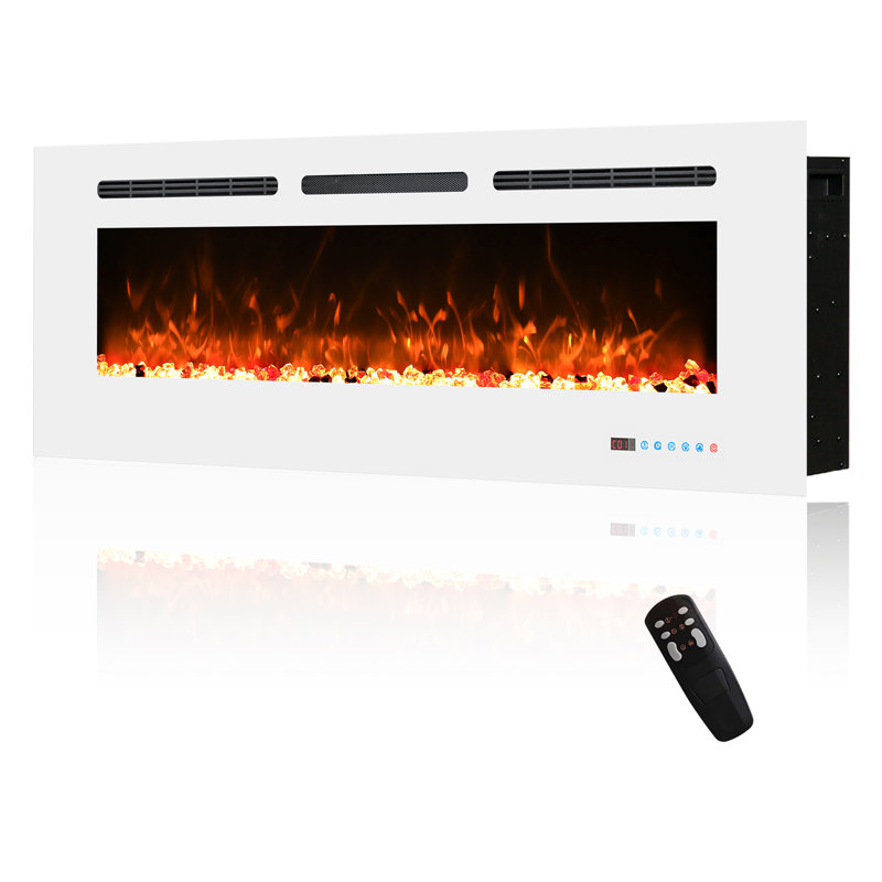 Ballari Electric Fireplace Insert with 5120 BTU, 17.7" H x 48" W x 5.9" D, White