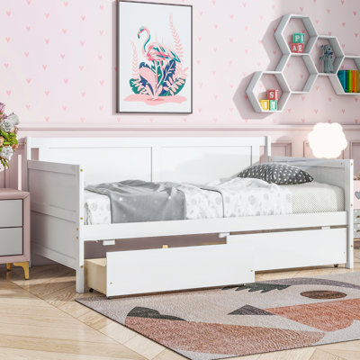 Twin Size Pine Wood Daybed With Two Storage Drawers For Multi-Functional Use by Latitude Run
