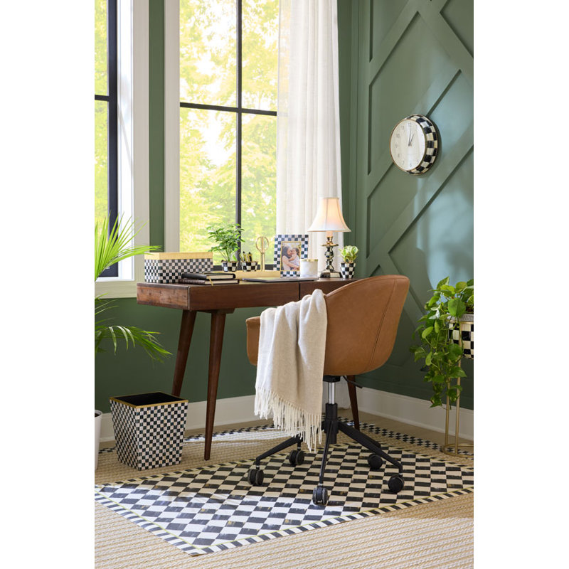 Courtly Check Lacquer Vanity Tray, 2" H x 19.75" W x 13.75" D, White/Black/Gold
