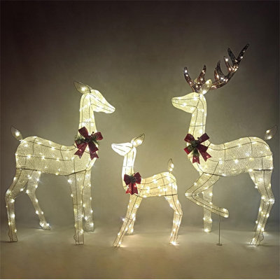 3 paquets de décoration de Noël famille de cerfs, 360 lumières de cour de renne éclairées à DEL, décorations de Noël pour l'extérieur pour la cour de jardin, décor de Noël, cerf blanc chaud