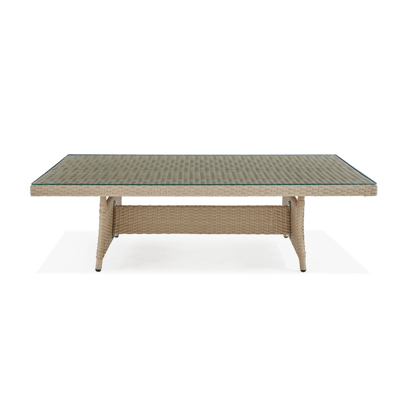 Rectangular Glass Outdoor Coffee Table - 144.8 cm W 83.8 cm D, 44.45cm H x 144.78cm W x 83.82cm D