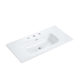 30 Inch Gloss White Ceramic Bathroom Sink - Integrated Basin with 1 Faucet Hole, Modern Design, Easy to Clean, Not Include Faucet & Drain