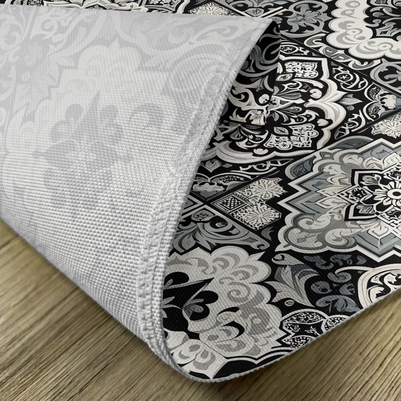 Off White and Dimgray Polyester Moroccan Print Rectangle Placemats Set of 4