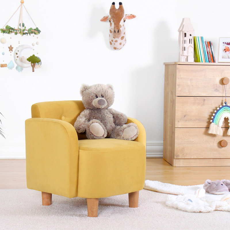 Fauteuil à oreilles pour enfants, couleur crème, 20,1 po x 18,5 po x 20,9 po | Revêtement 100% coton, éponge orthopédique 35 pouces de 2,8 pouces, pieds en bois robustes | Style bohémien et scandinave, parfait pour la salle de jeux et la chambre de 