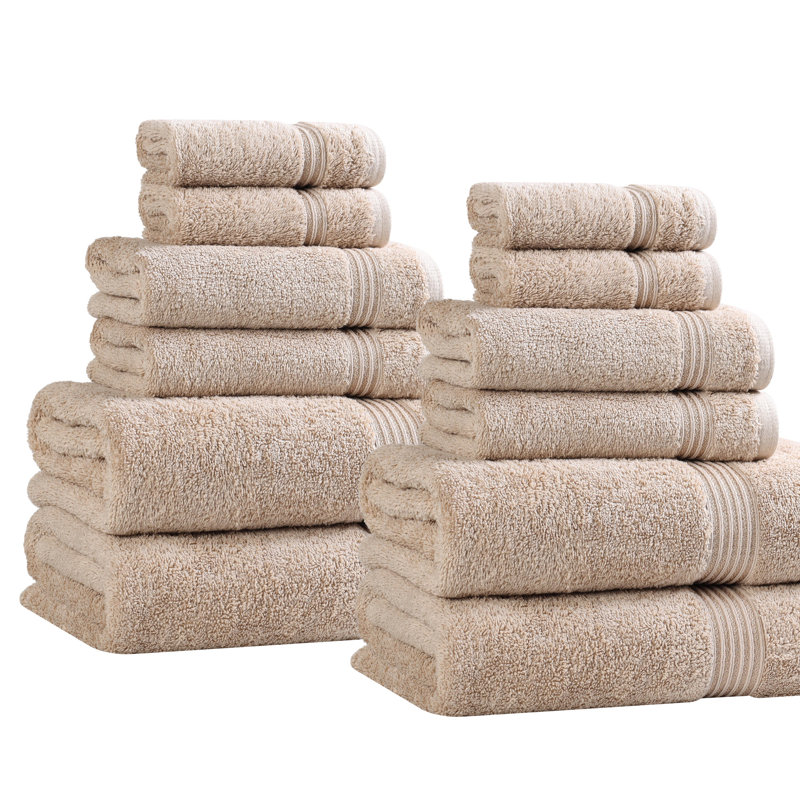 Ensemble de serviettes de bain douces en coton égyptien 12 pièces Guadlupe Heritage, Taupe