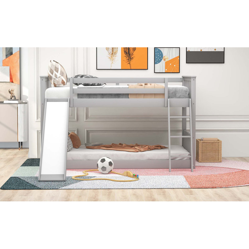 Lit superposé avec glissière convertible et échelle, Lit simple, Gris